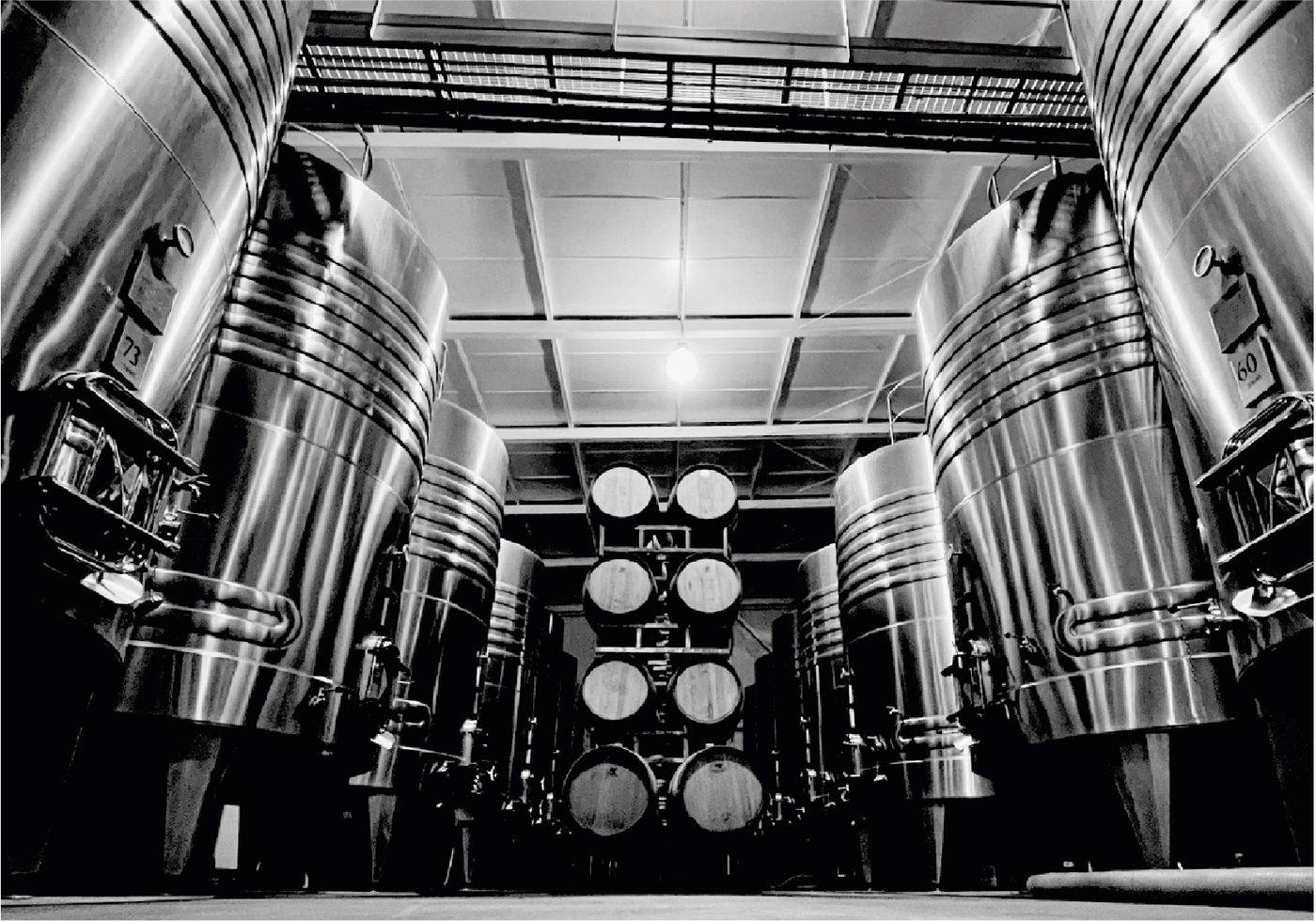 Tanques de acero inoxidable en la bodega